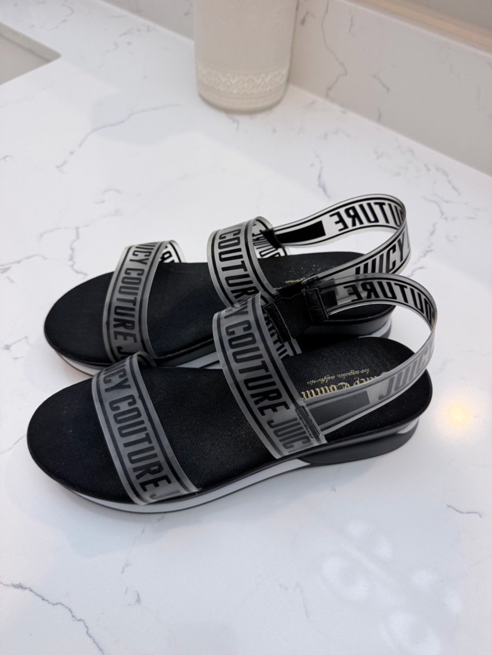 Juicy Couture Black and Gray Logo Strap Women's Sandals